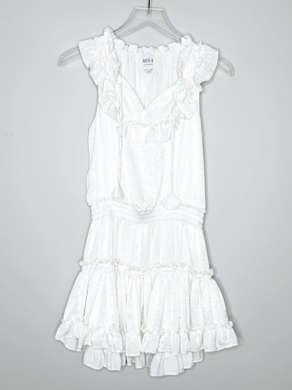 MISA Los Angeles Illiana Shimmer White Ruffle Mini Dress Size XS